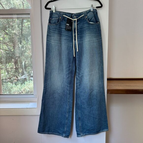 NWT PAIGE Zoey Jeans Drawstring Tie Waist Low Rise Denim Wide Jazz Club Blue 27 - Picture 3 of 16